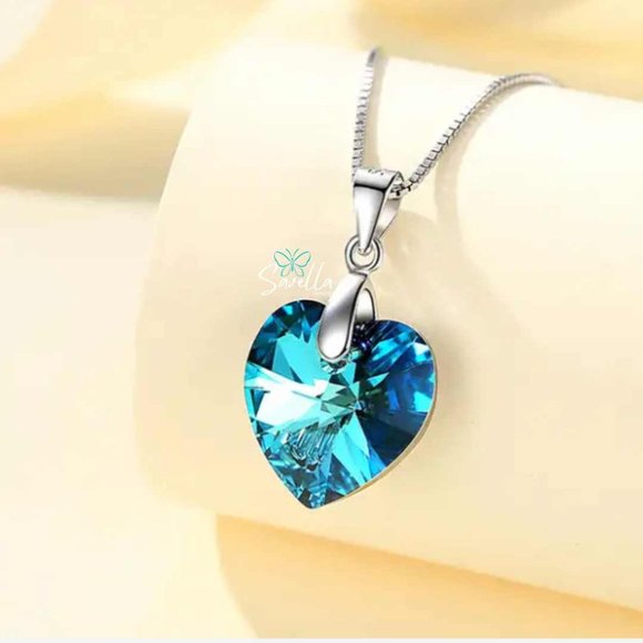 Blue Crystal Pendant and 925 Solid Sterling Silver Chain - Picture 4 of 4